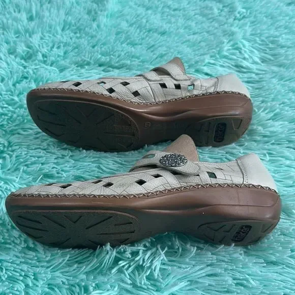 RIEKER Antistress Basketweave White Leather Comfort Mary Janes Sz 40 - Picture 4 of 6